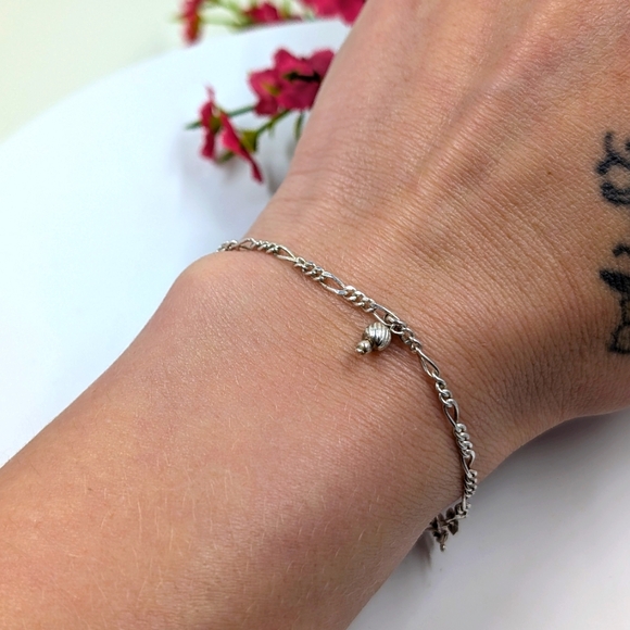 Crystal Dangle 925 Sterling Silver Signed Vintage Bracelet / Anklet - Picture 5 of 6